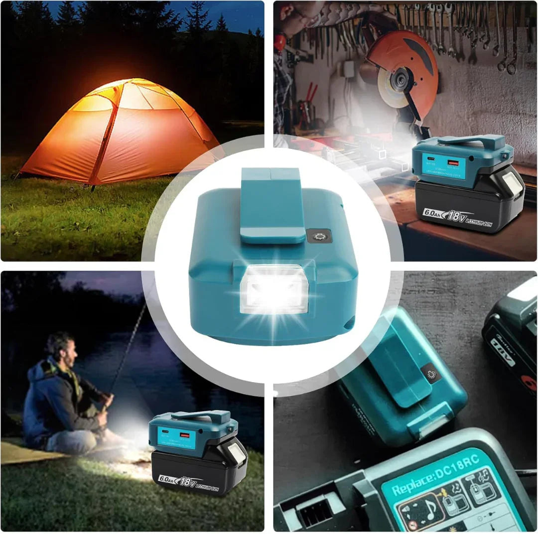 Makita ADP05 Cordless USB Power Adapter + 2× 18V 5.0Ah Batteries