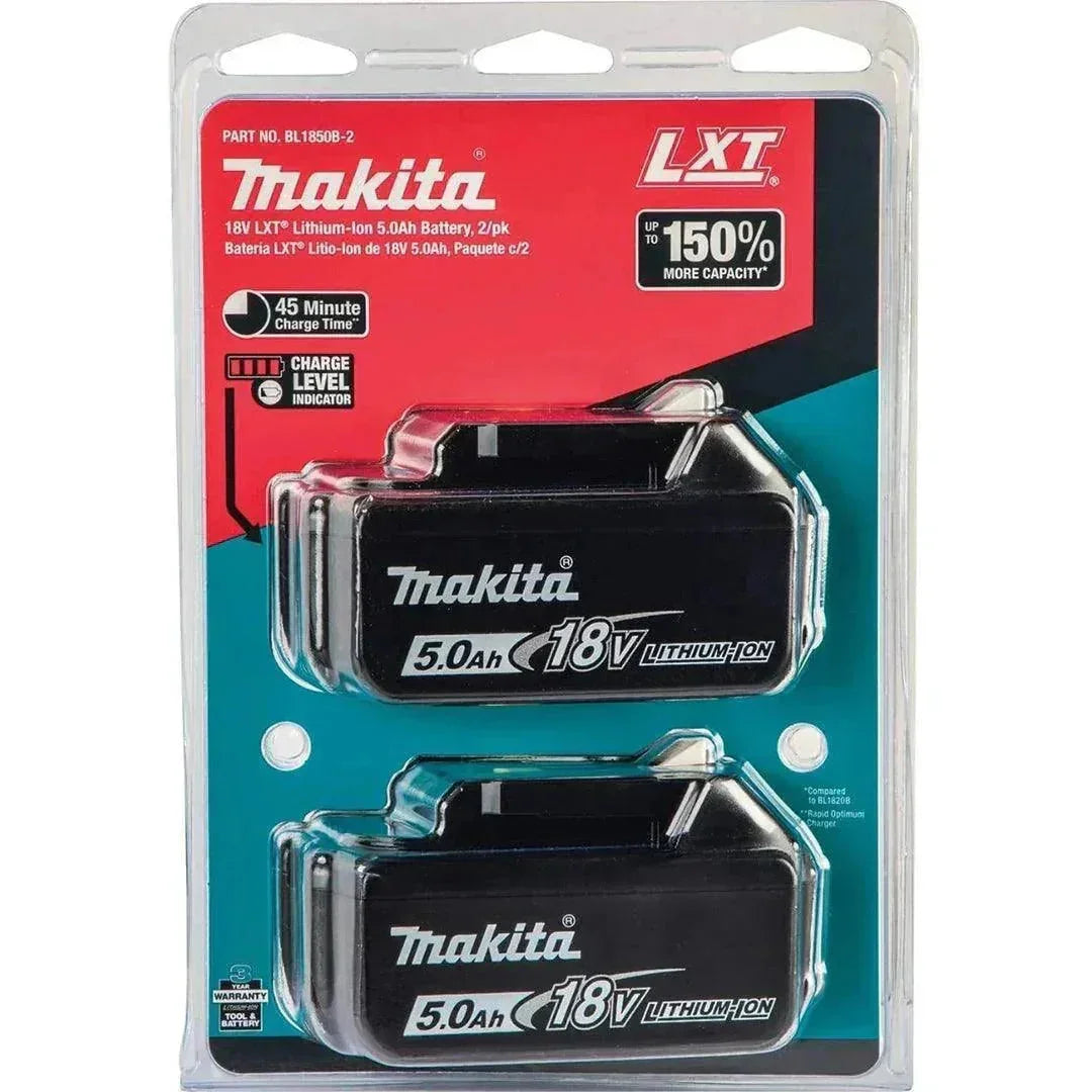 Makita BL1850B 18V LXT 5.0Ah Battery Twin Pack with DC18RC Rapid Charger & Makpac Case